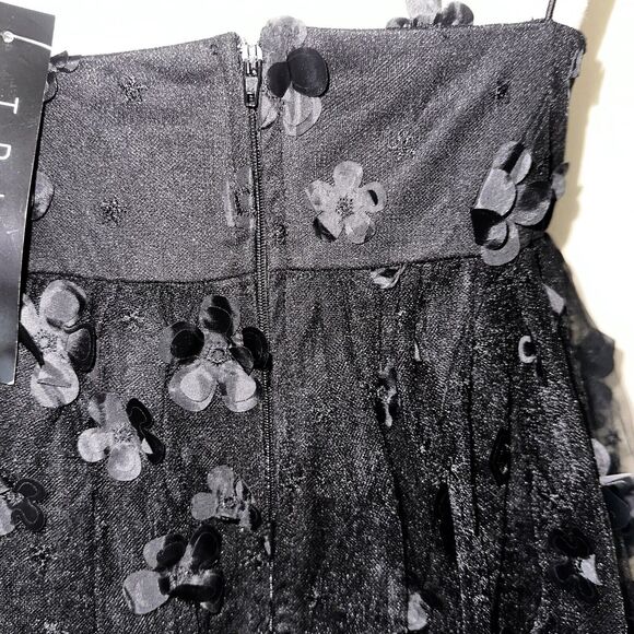 NWT TRIXXI Black Floral Appliqué Tulle Mini Dress Juniors Size Medium - Picture 9 of 12